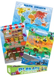 Plakaty 4-latka. Mapa świata. Owoce i warzywa. Zwierzęta